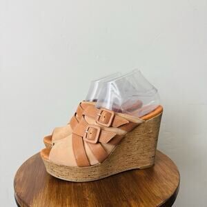 Lucky Brand Latrice Brown Leather Strappy Wedge Sandals Women’s Size 8.5